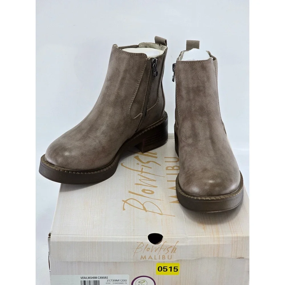 Blowfish Malibu Vera Ankle Boots Womens 6 Mushroom Canvas Zip Up - New